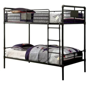 Industrial Design Twin Size Metal Bunk Bed, Black By Casagear Home