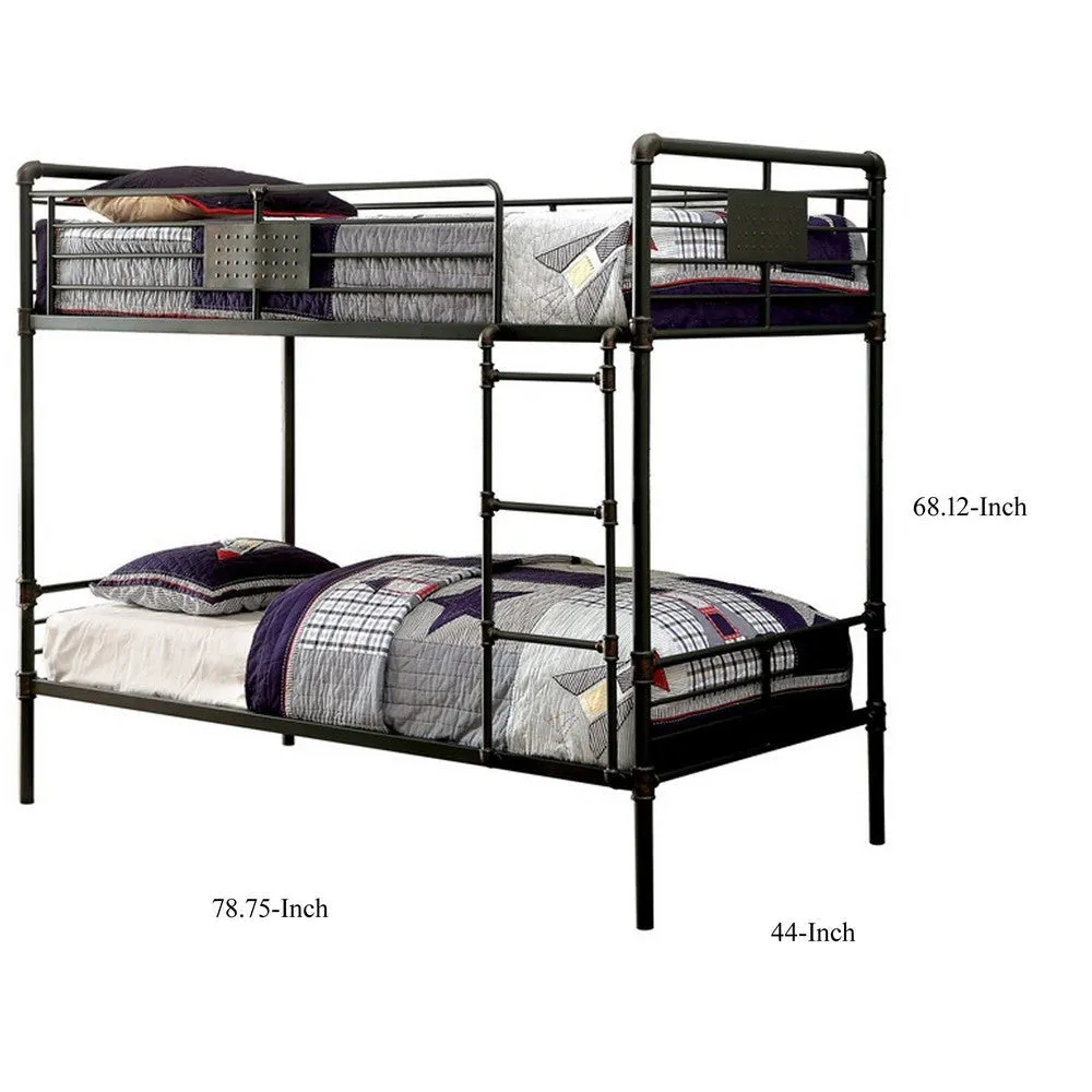 Industrial Design Twin Size Metal Bunk Bed, Black By Casagear Home