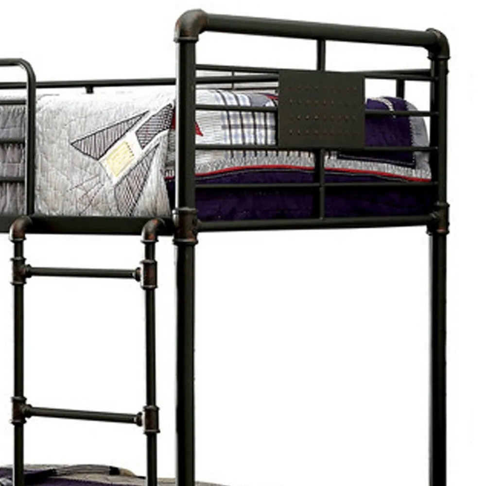 Industrial Design Twin Size Metal Bunk Bed, Black By Casagear Home