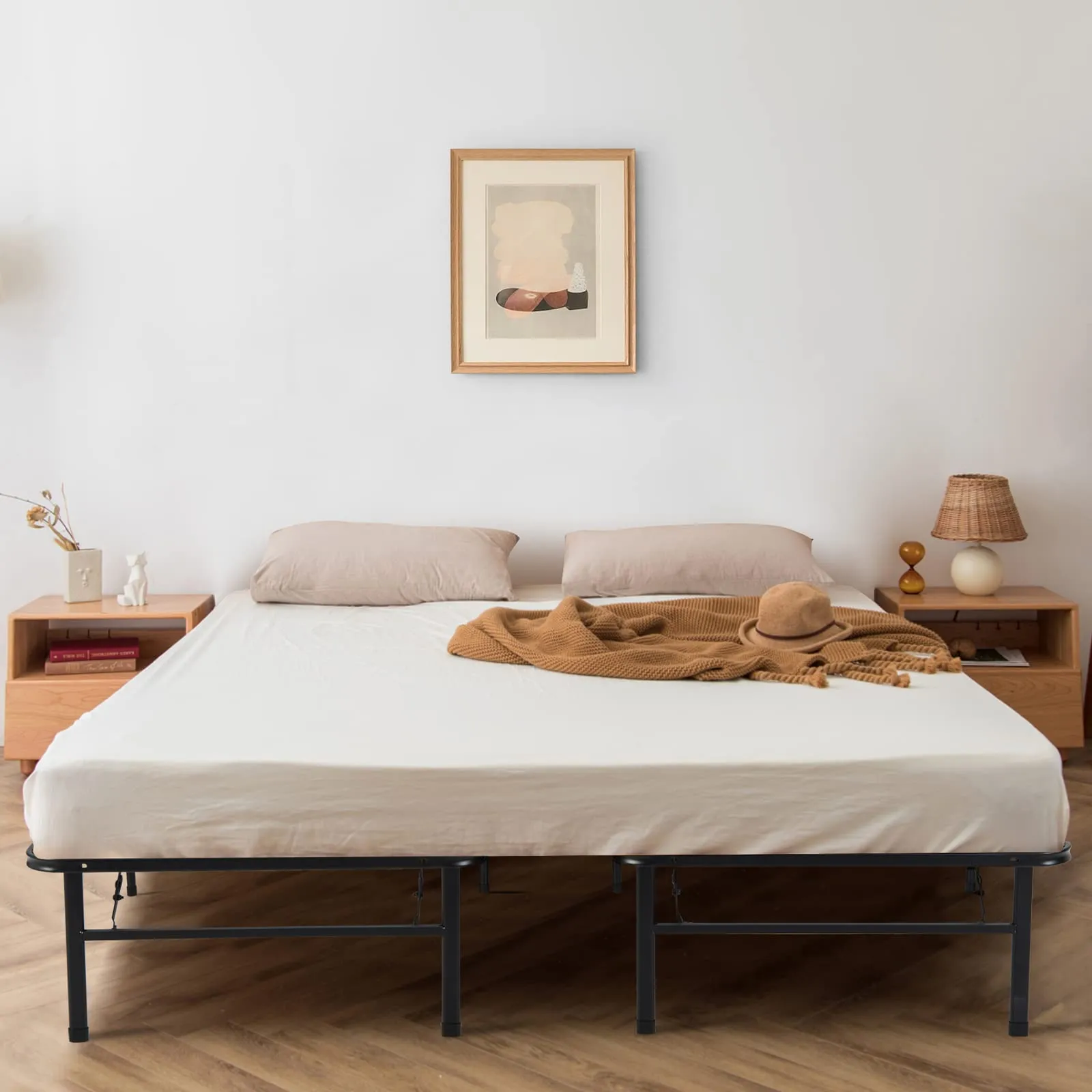 KOMFOTT Folding Metal Platform Bed Frame, Tool-Free Assembly, No Box Spring Needed