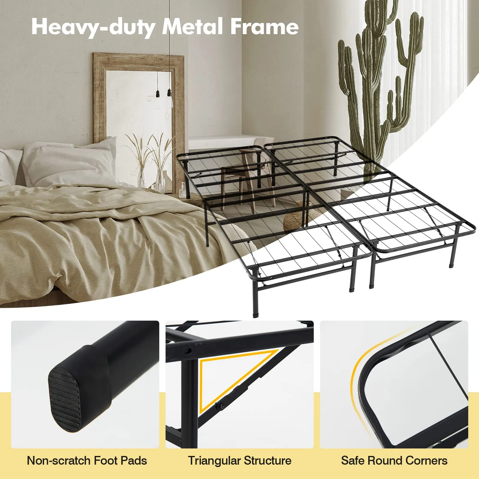 KOMFOTT Folding Metal Platform Bed Frame, Tool-Free Assembly, No Box Spring Needed