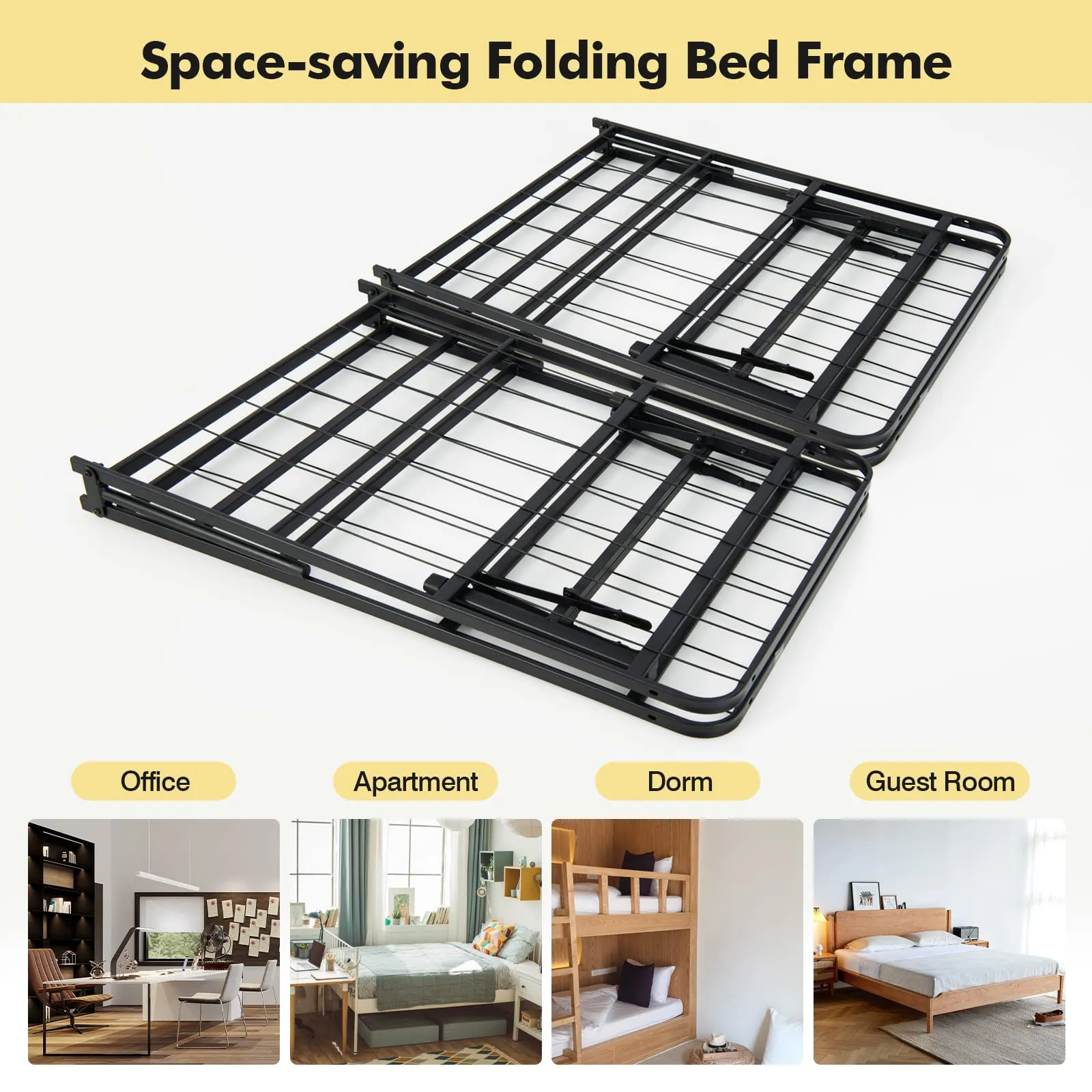 KOMFOTT Folding Metal Platform Bed Frame, Tool-Free Assembly, No Box Spring Needed