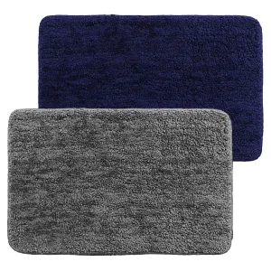 Kuber Industries Microfiber Shaggy Doormats|Non-Slip Water Absorbant Floor mat|Entrance Mat for Kitchen,Bedside,Door,Living,Prayer Room,60x40 cm,Pack of 2 (Blue & Gray)