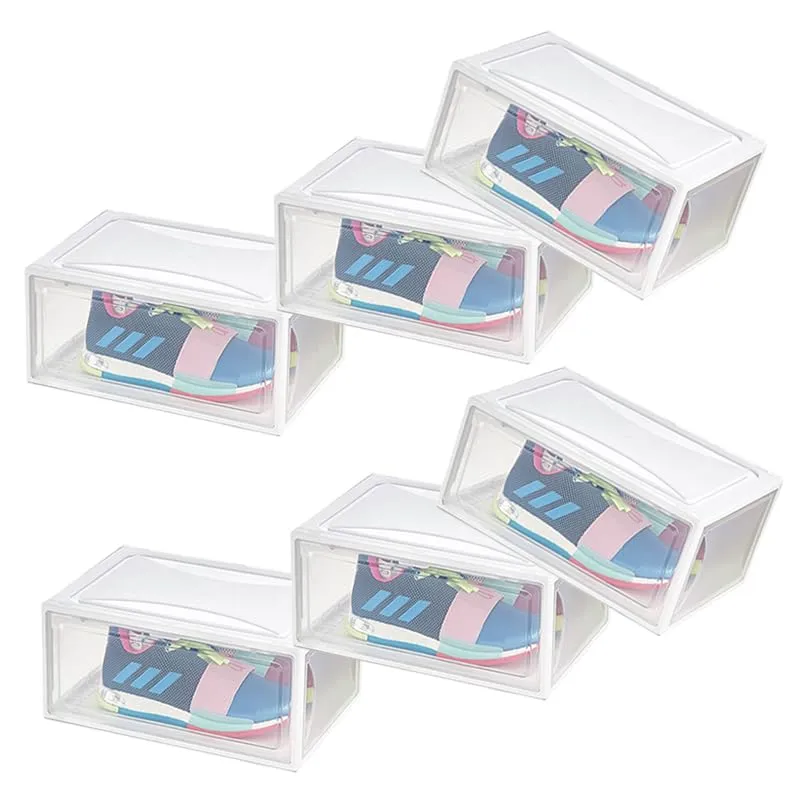 Kuber Industries Pack of 6 Sneaker Box | Plastic Stackable Shoe Organizer | Multi Purpose Space-Saving Storage Box | White