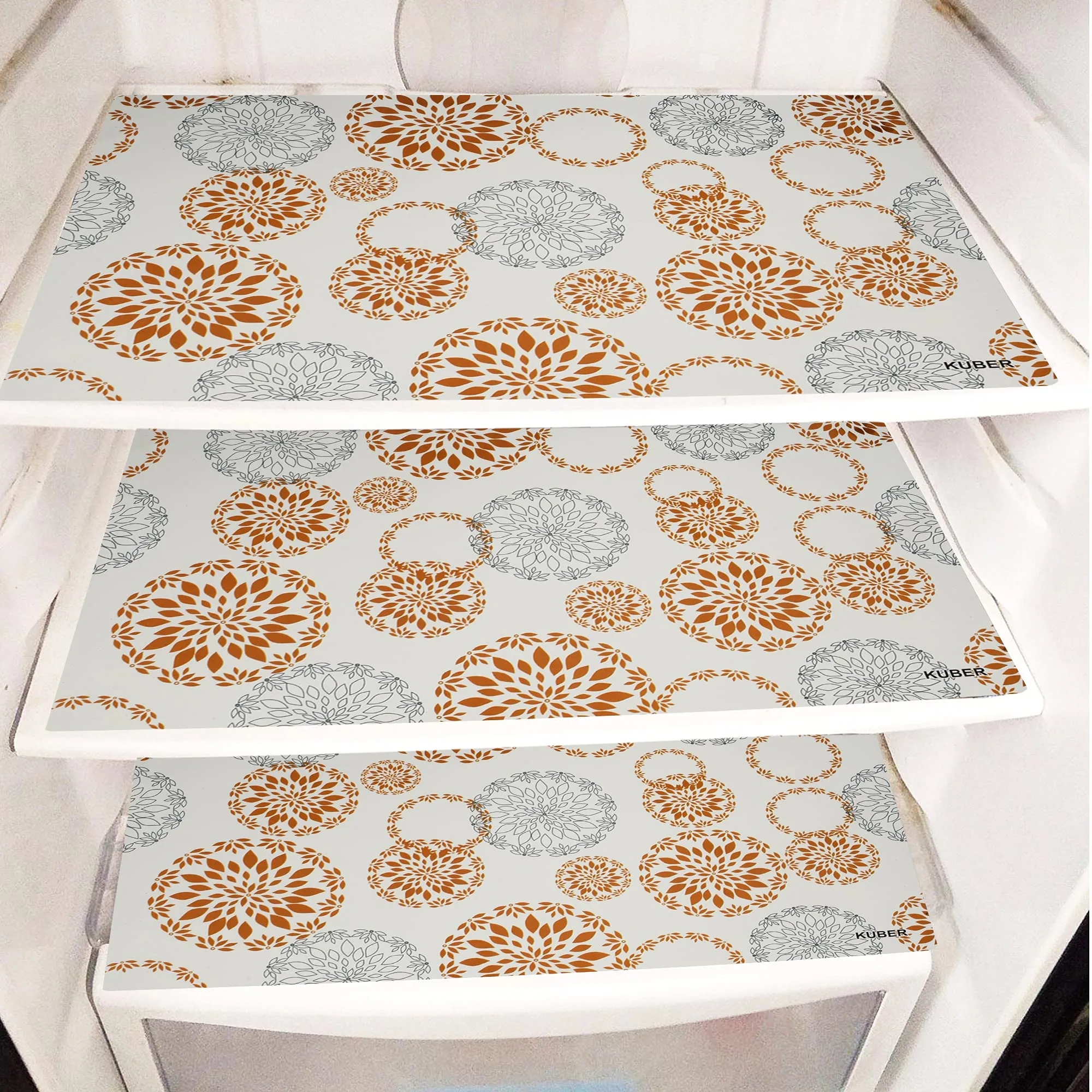 Kuber Industries Reversible Rangoli Print Fridge/Drawer Mats|Water Proof PVC - Polyvinyl Chloride Material|Ranctangular Shape & Non Slip| Size 45 x 30 CM, Pack of 6 (White)