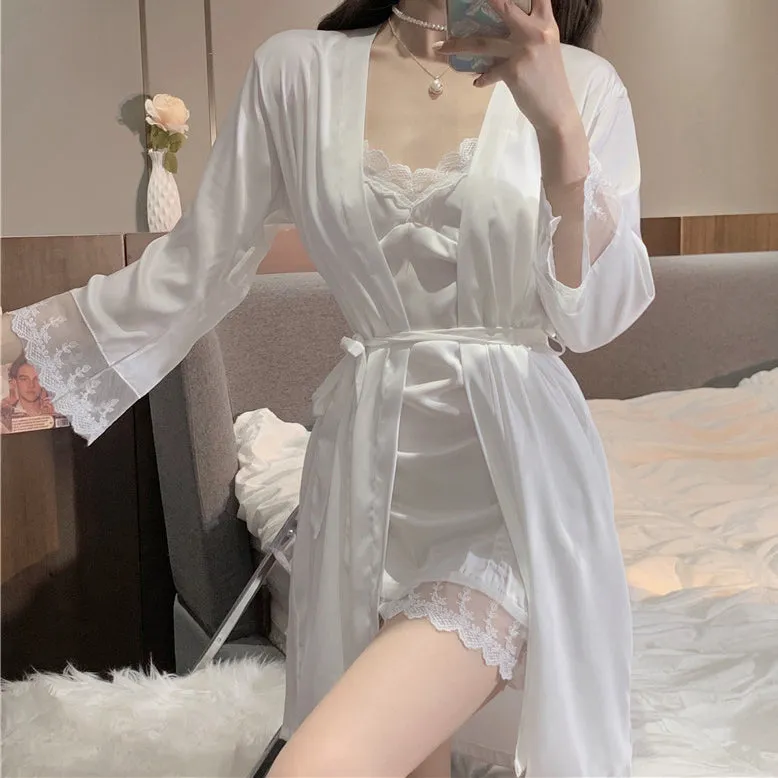 Lace Sling Nightdress Robe Set Loungewear