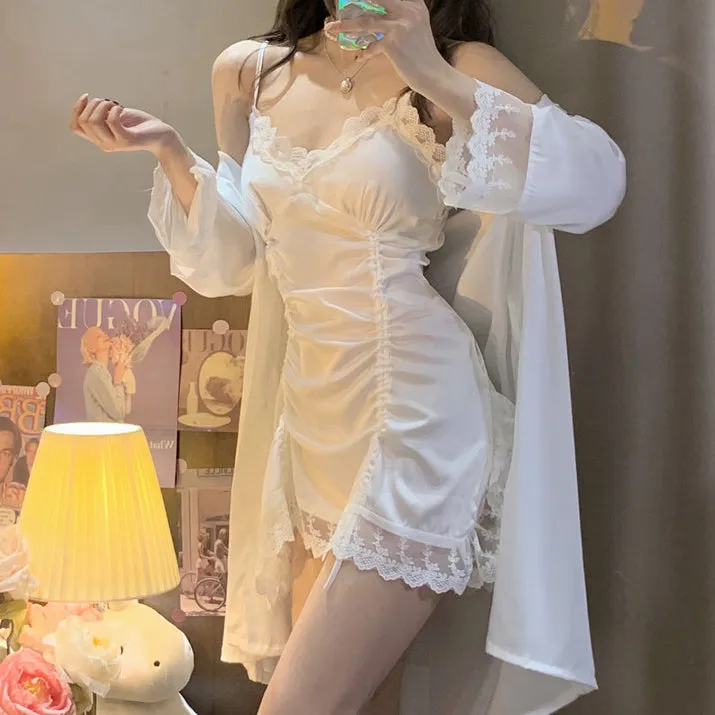 Lace Sling Nightdress Robe Set Loungewear