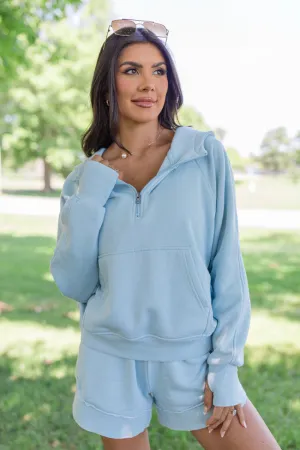 Learn As You Go Blue Acid Wash Quarter Zip SALE