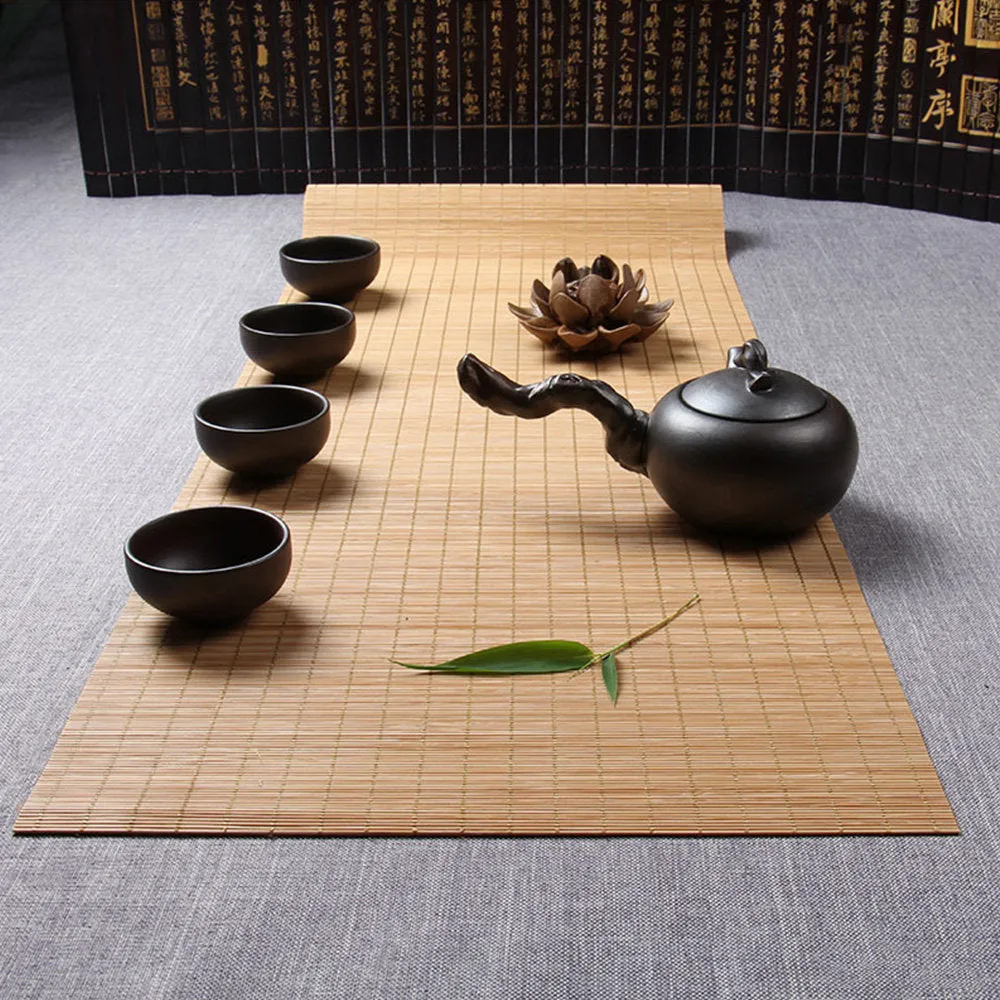 Long Bamboo Table Mat - Place Mats - Non-Slip  Eco-Friendly - Table Decor Mats for Kitchen Dining - Table Runner - Kung Fu Tea - Home Decor