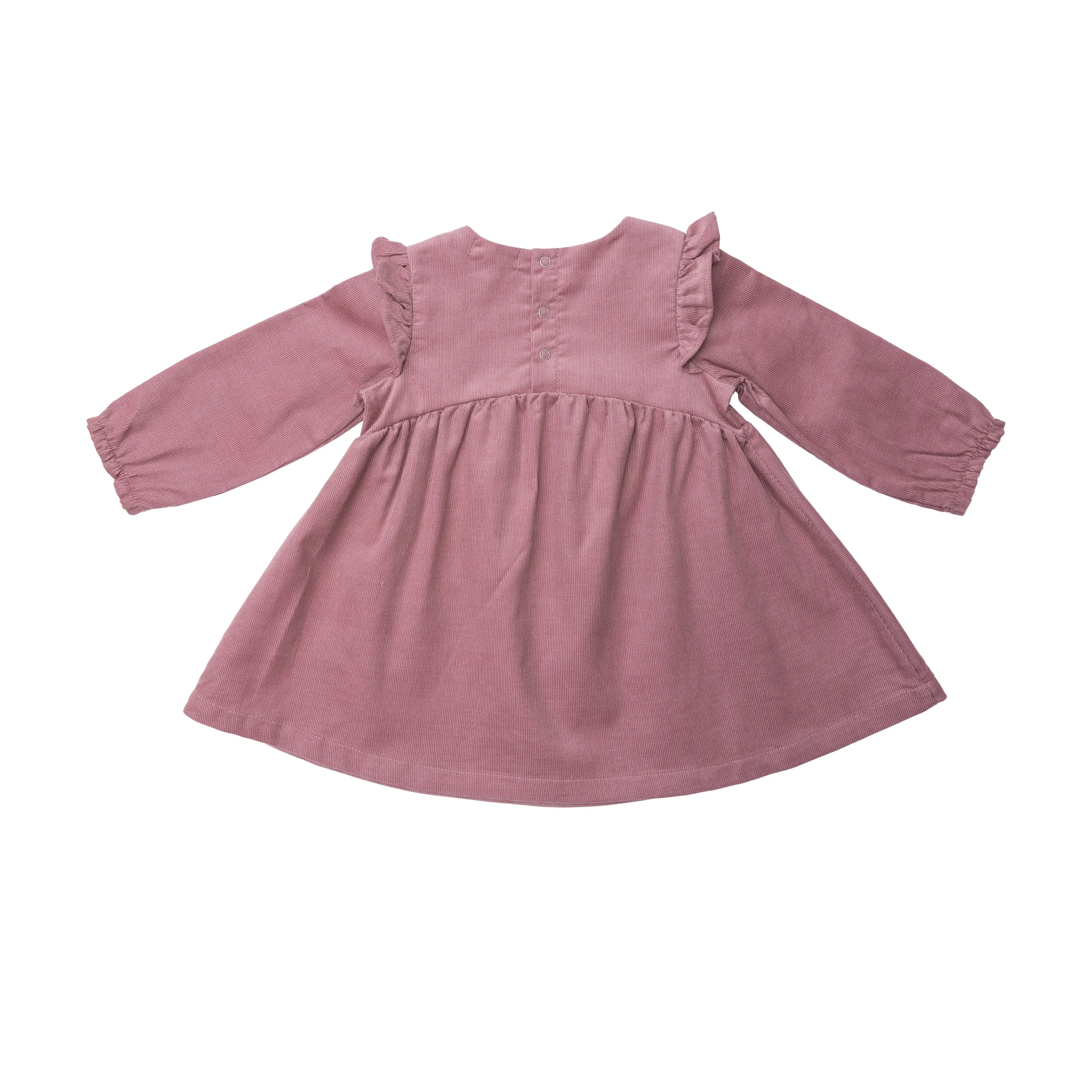 Long Sleeve Ruffle Dress - Rose Corduroy