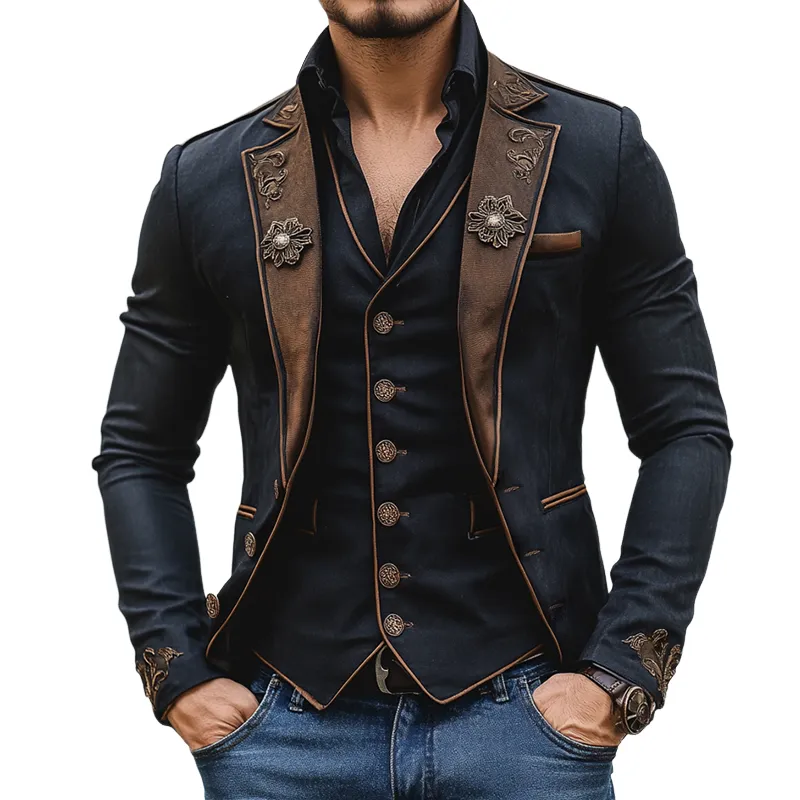 Men's Retro Casual Palace Style Western Embroidery Splicing Blazer 24490410TO