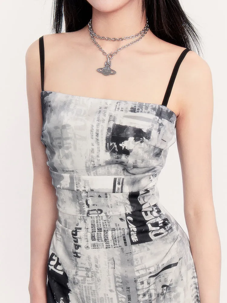 Newspaper Print Slip Dress