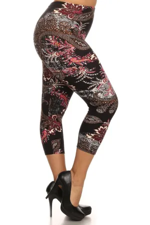 Paisley Design Plus Size Capri Leggings