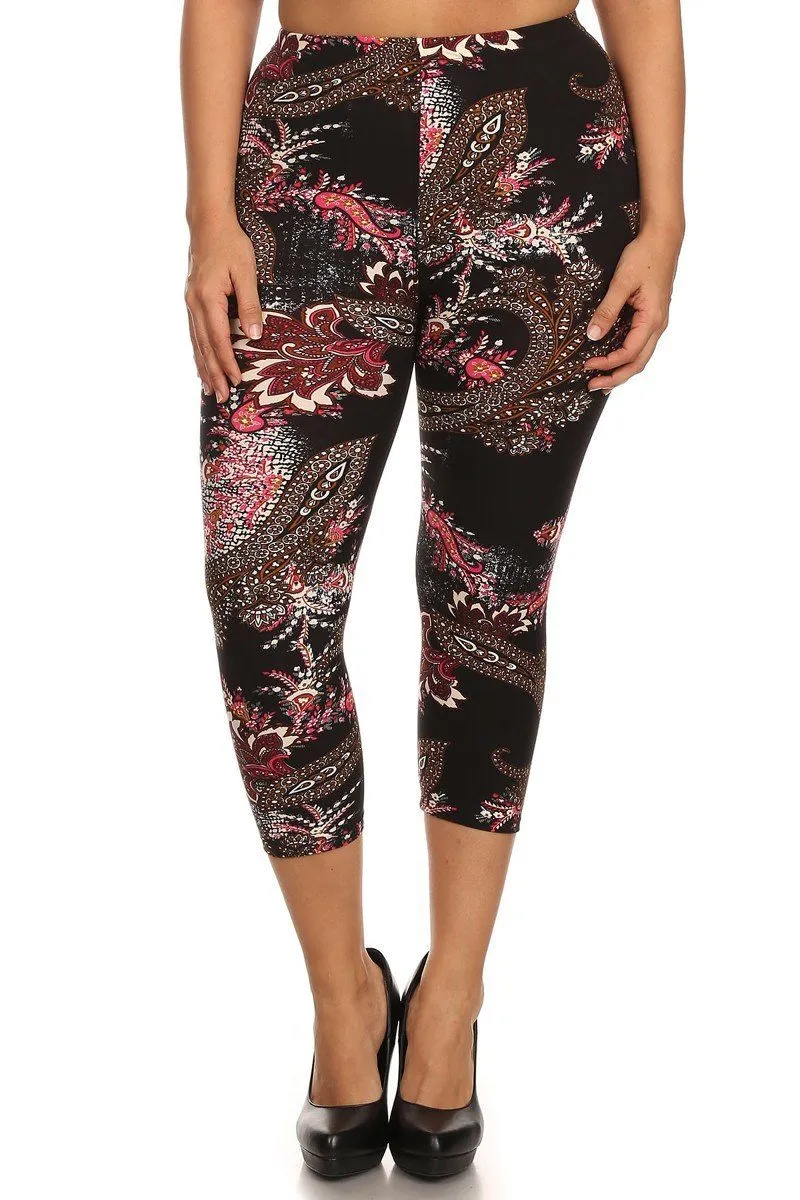 Paisley Design Plus Size Capri Leggings