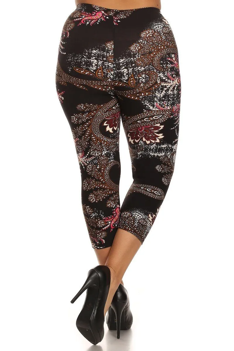 Paisley Design Plus Size Capri Leggings