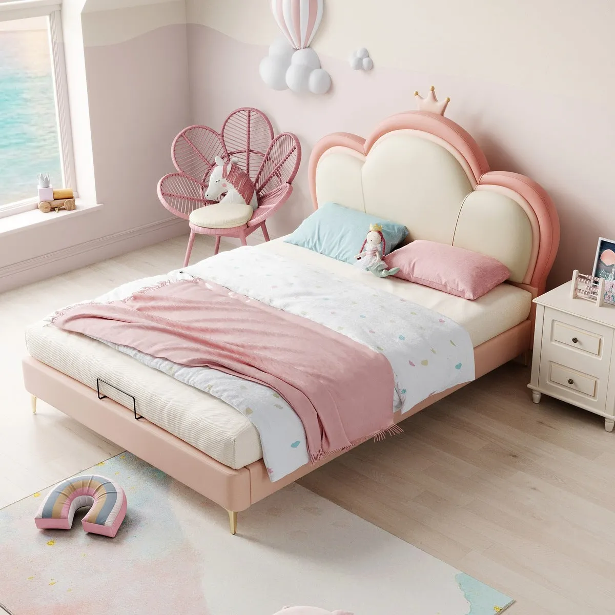 Pink Cloud Princess Bed with Mattress