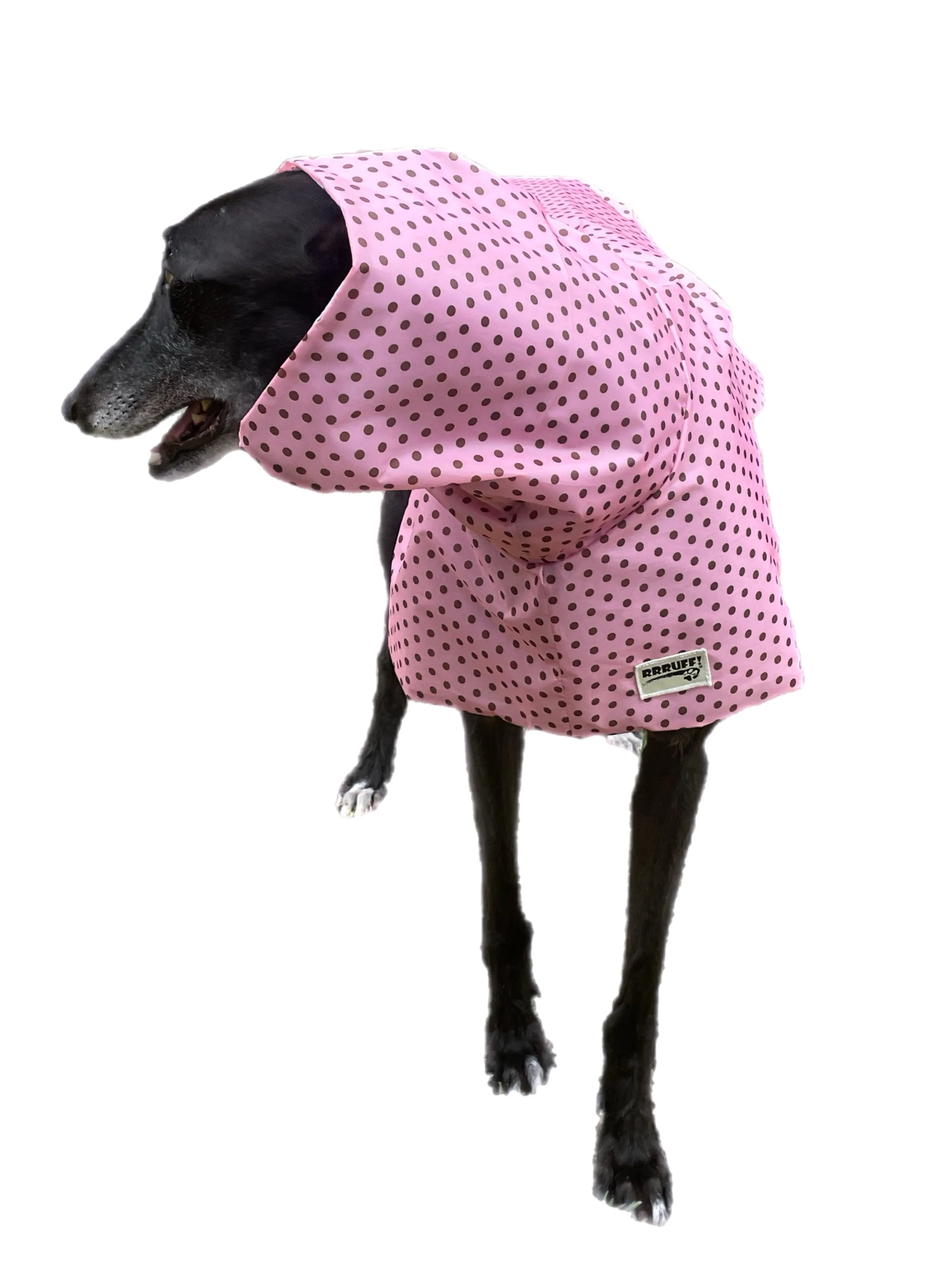 Pink with bronze dotty prints Greyhound coat deluxe style, summer rainwear, washable