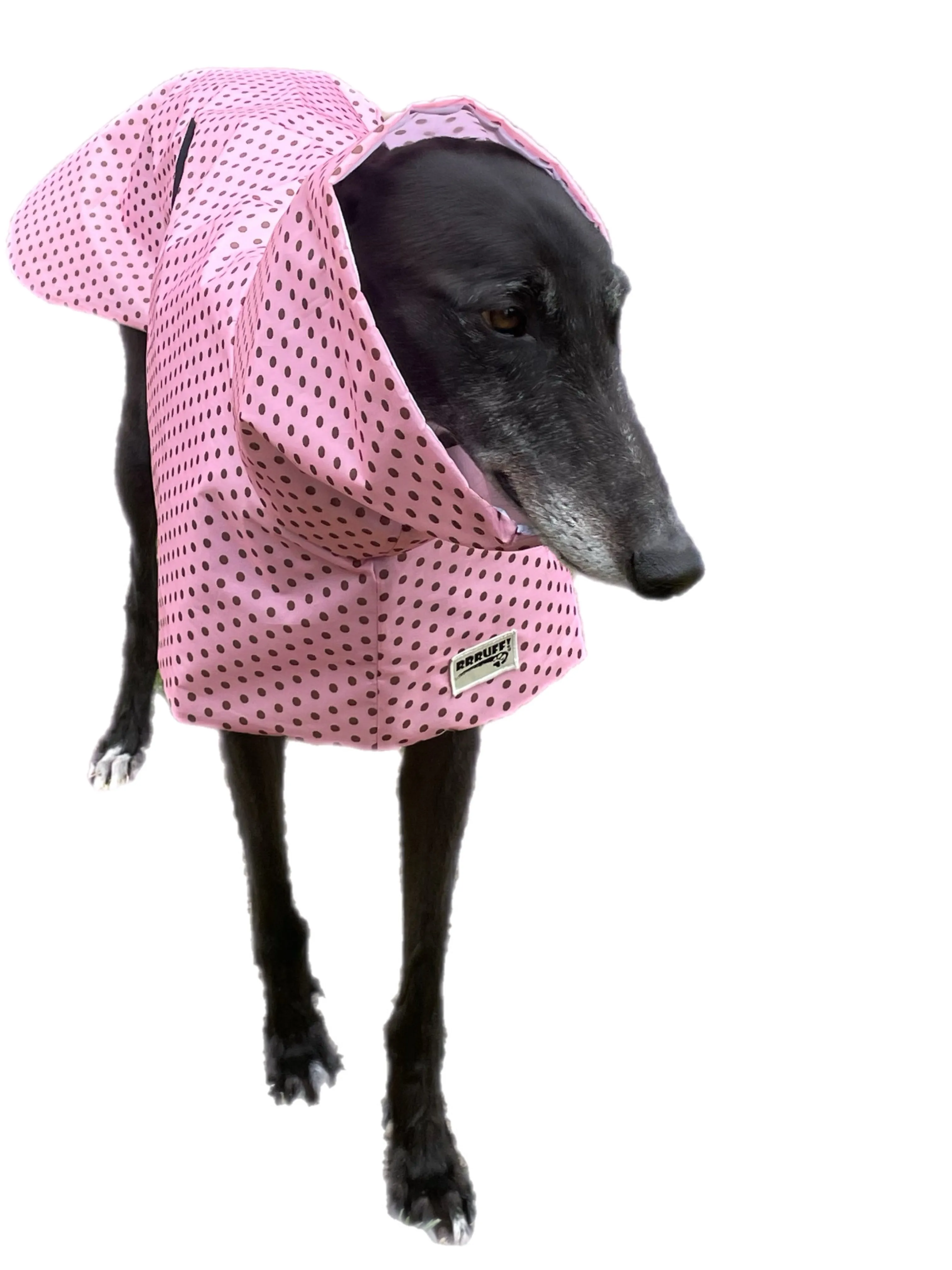 Pink with bronze dotty prints Greyhound coat deluxe style, summer rainwear, washable