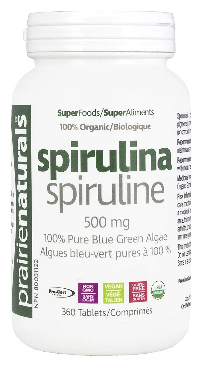 Prairie Naturals Spirulina Organic 500mg 360 Tabs