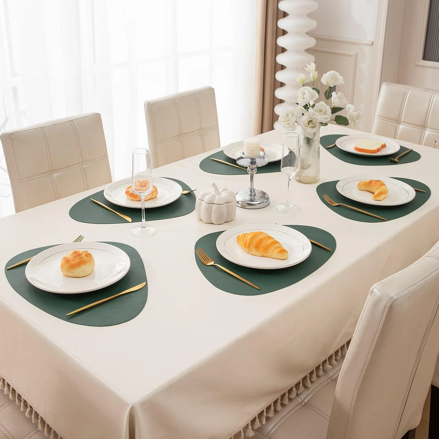 Premium Faux Leather Dining Table Mats, Juniper Green