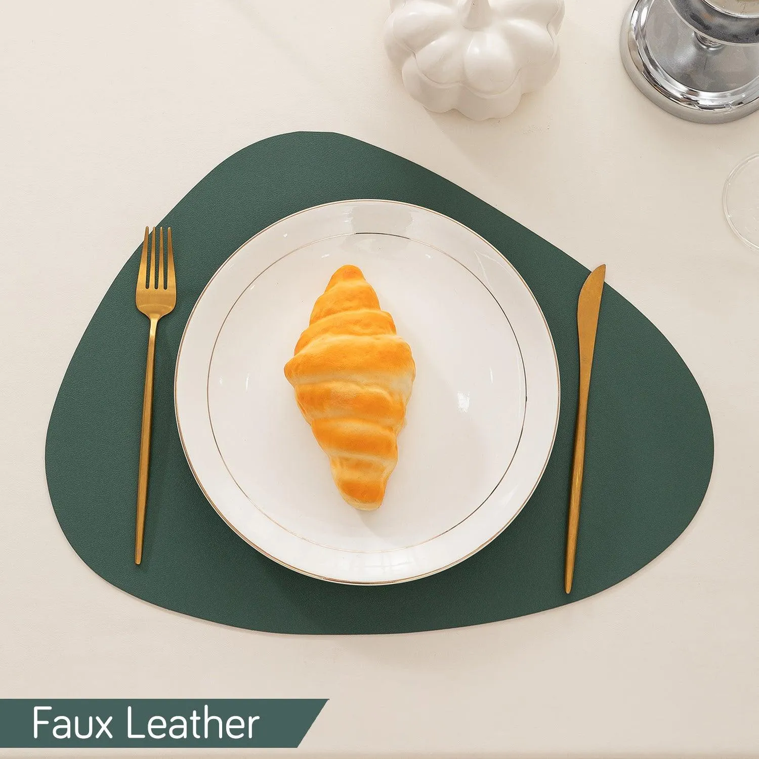 Premium Faux Leather Dining Table Mats, Juniper Green