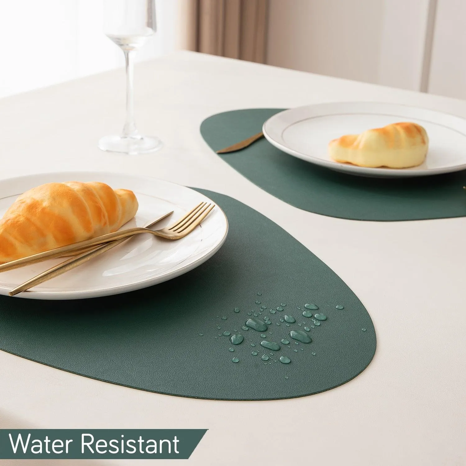 Premium Faux Leather Dining Table Mats, Juniper Green