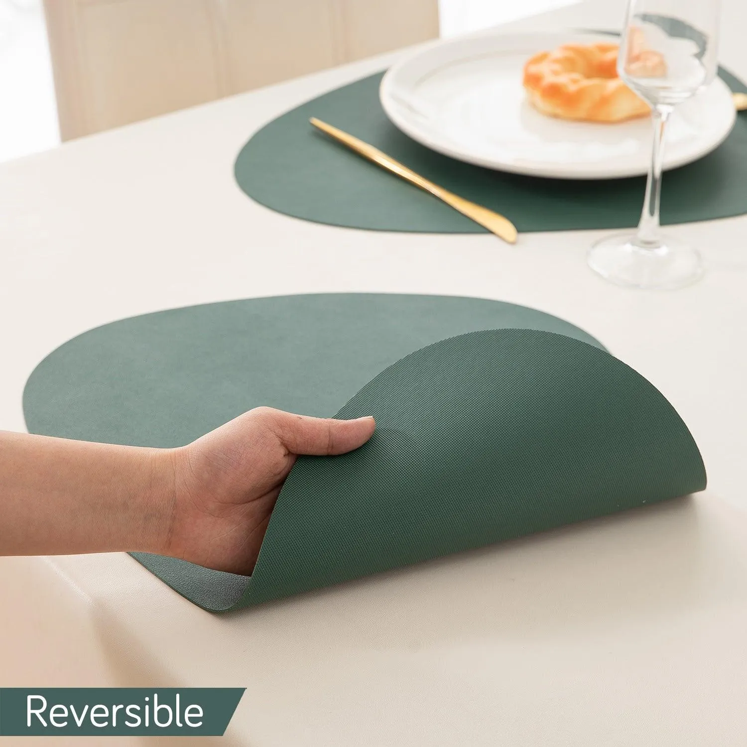 Premium Faux Leather Dining Table Mats, Juniper Green