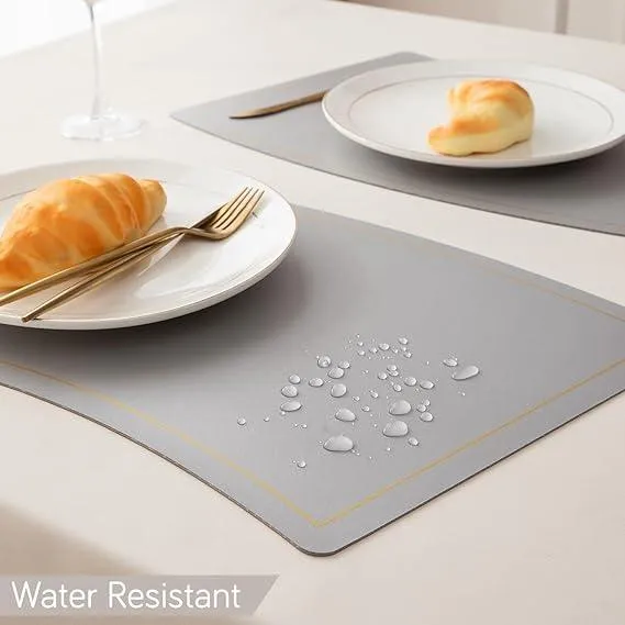 Premium Faux Leather Dining Table Mats, Silver Grey