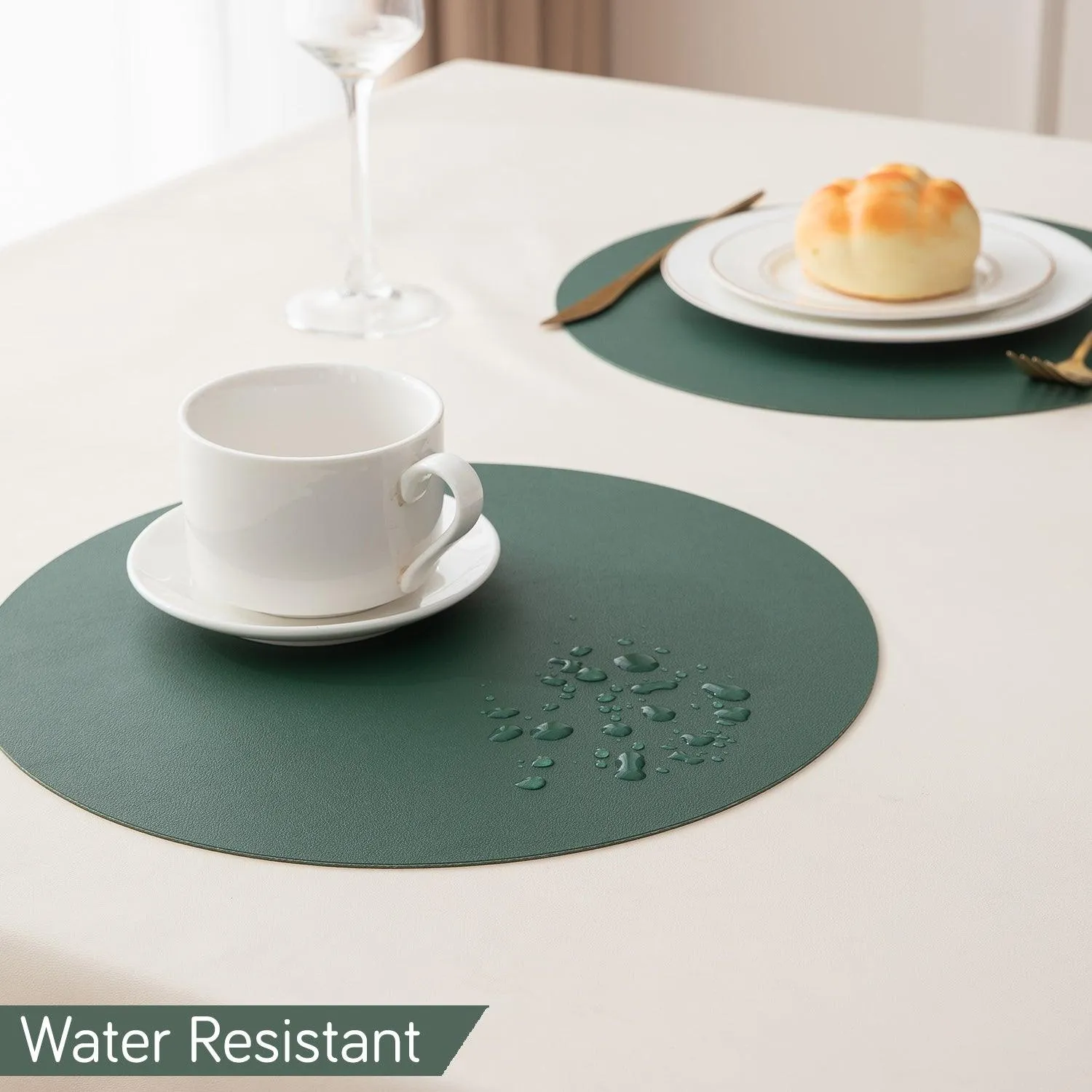 Premium Faux Leather Dining Table Round Mats, Juniper Green