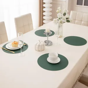 Premium Faux Leather Dining Table Round Mats, Juniper Green