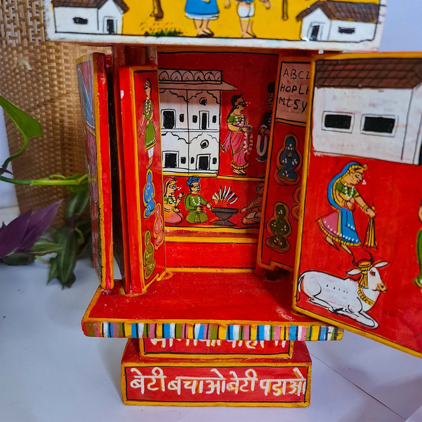 Red Handcrafted Wooden Box of Stories - Meena's Tale  (L)