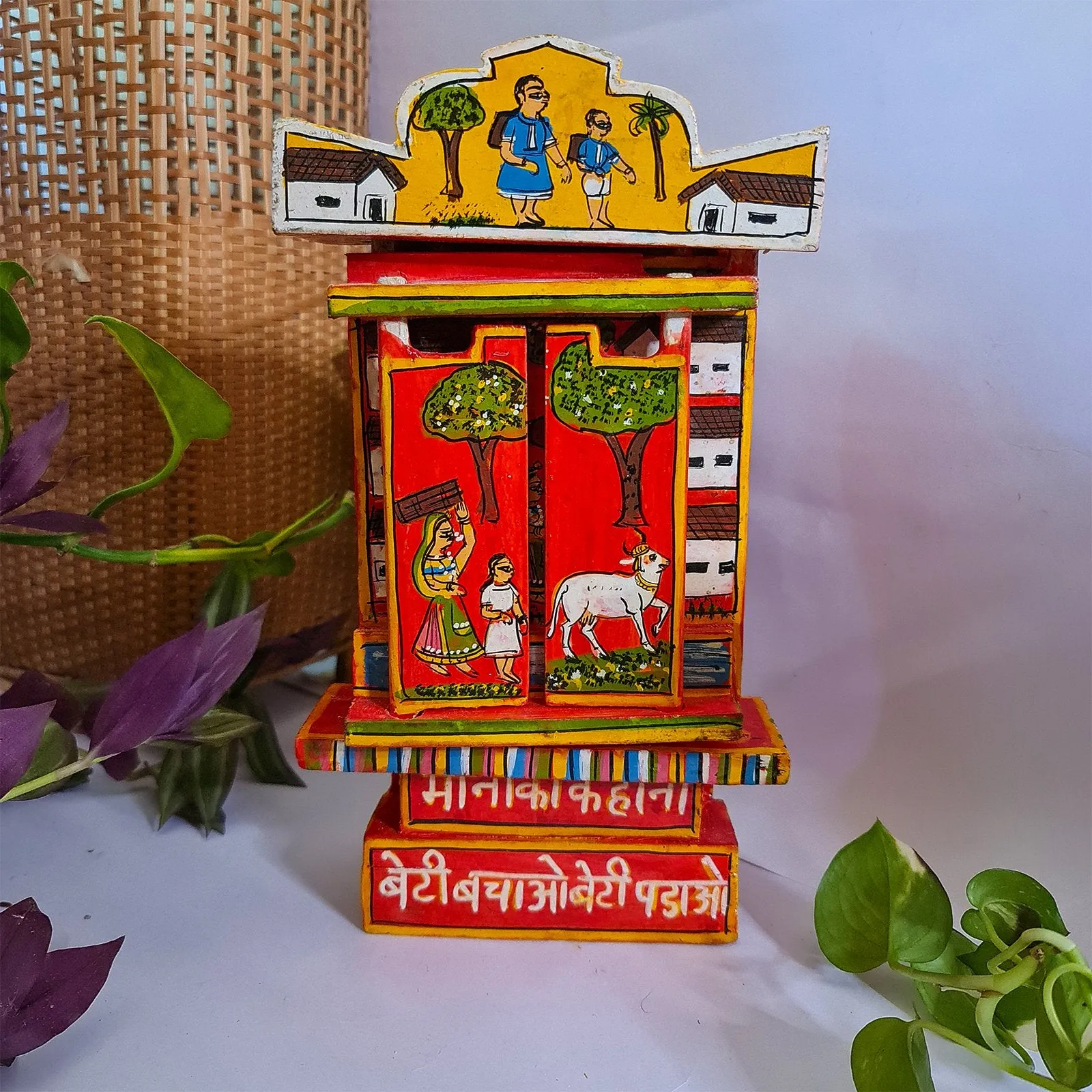 Red Handcrafted Wooden Box of Stories - Meena's Tale  (L)