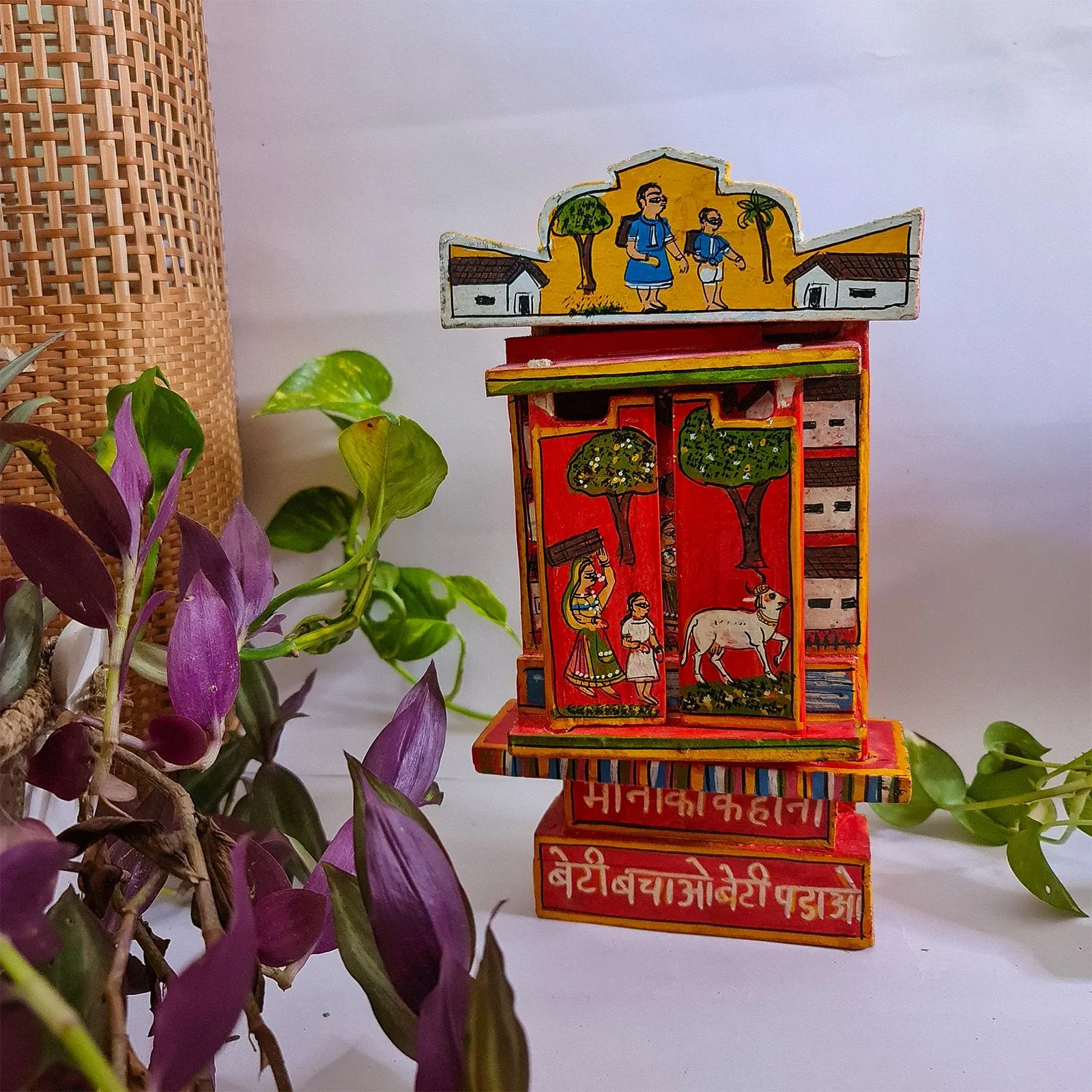 Red Handcrafted Wooden Box of Stories - Meena's Tale  (L)