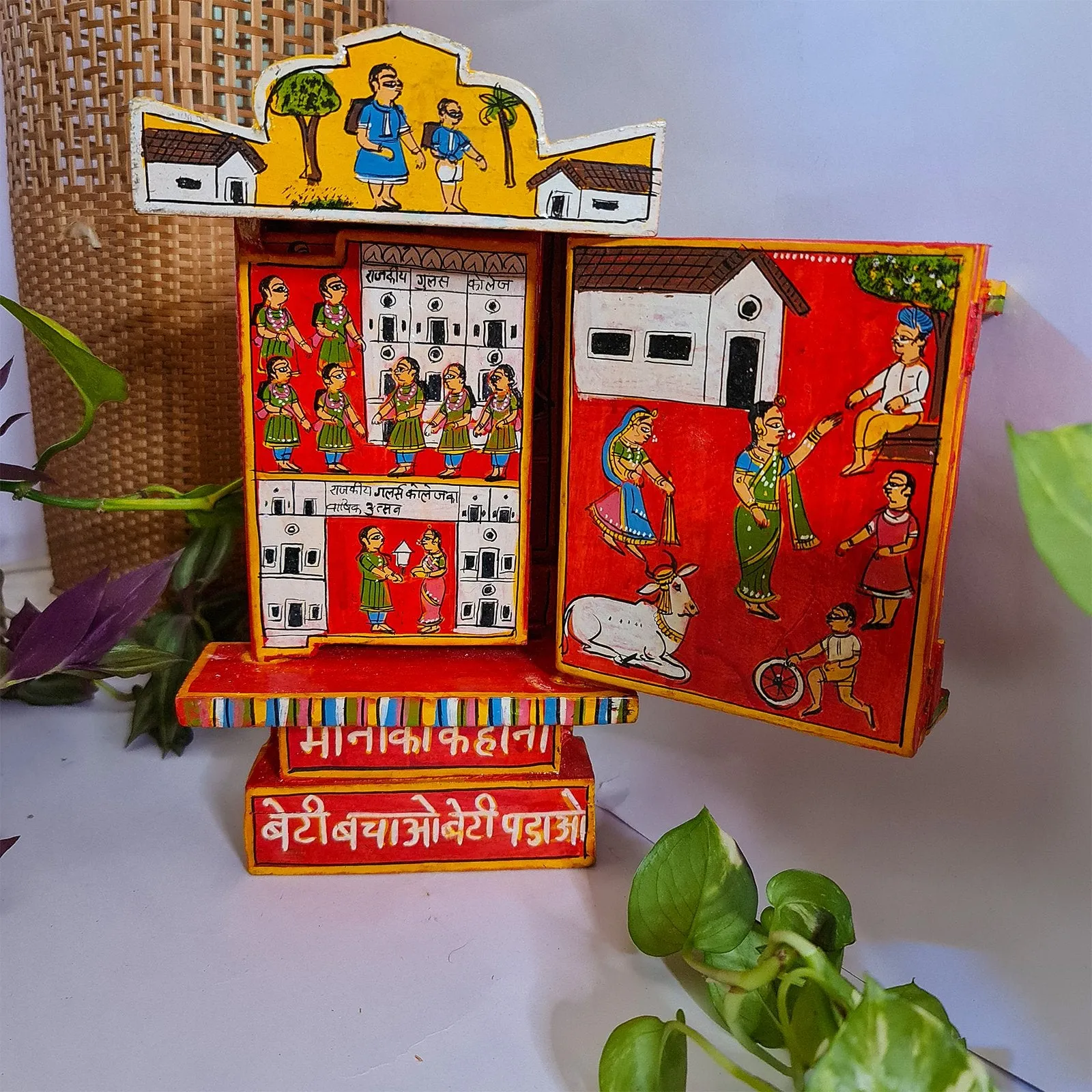 Red Handcrafted Wooden Box of Stories - Meena's Tale  (L)