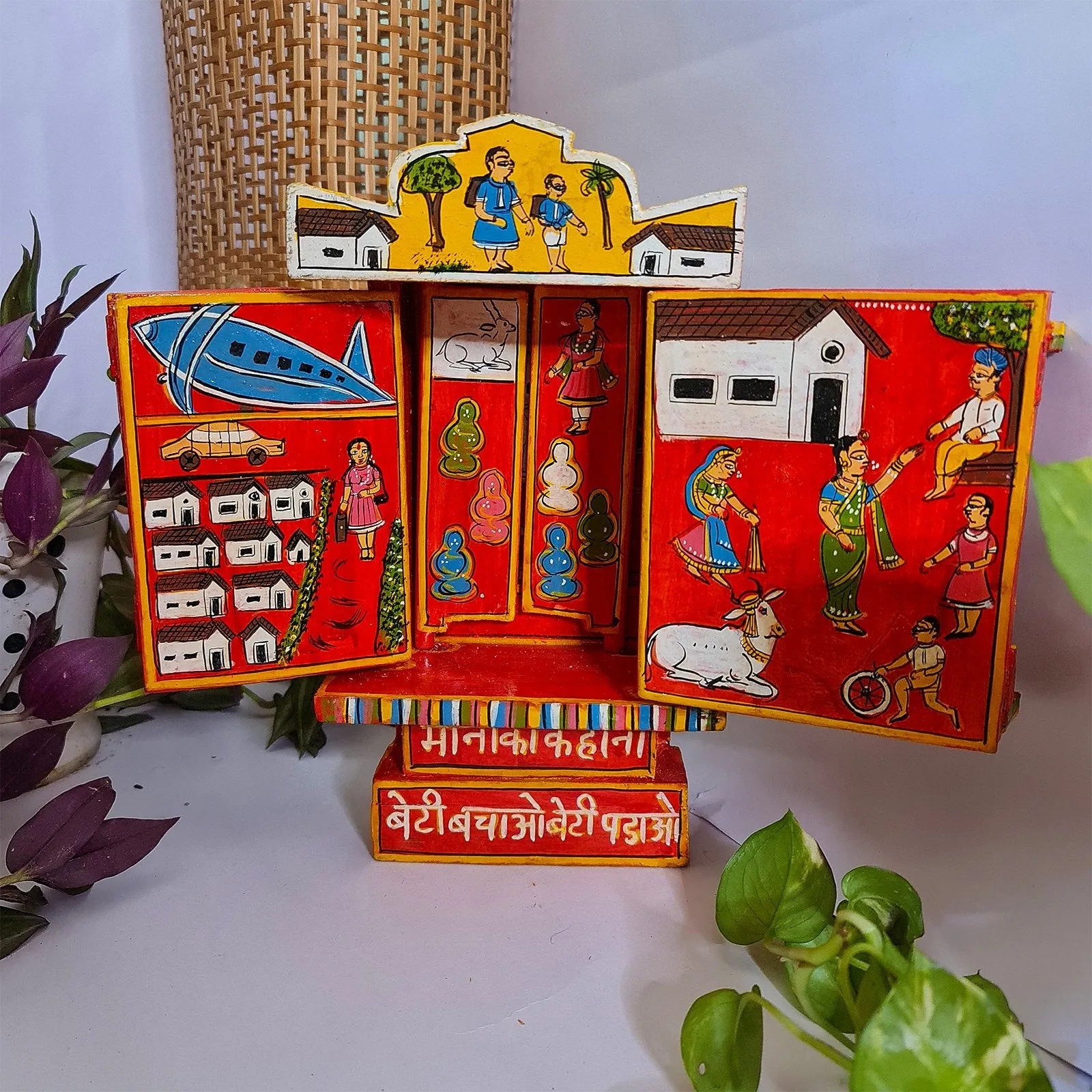 Red Handcrafted Wooden Box of Stories - Meena's Tale  (L)