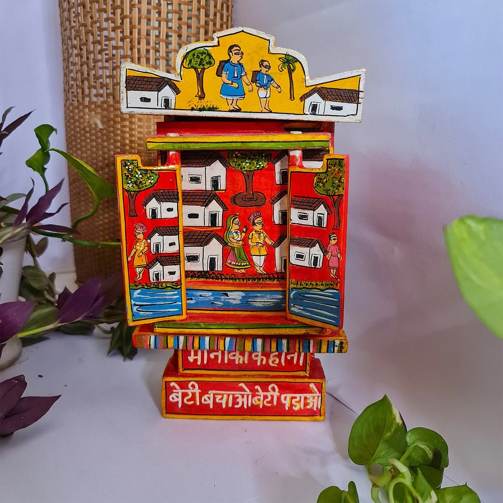 Red Handcrafted Wooden Box of Stories - Meena's Tale  (L)