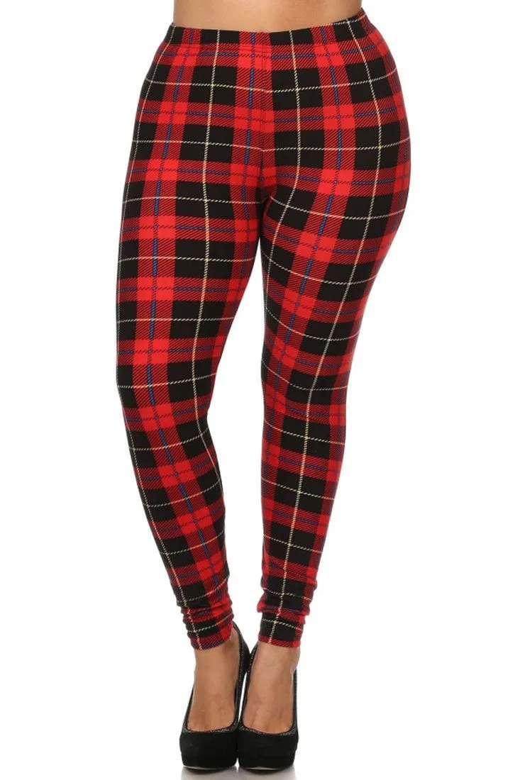 Red Plaid Design Leggings (Plus Size)