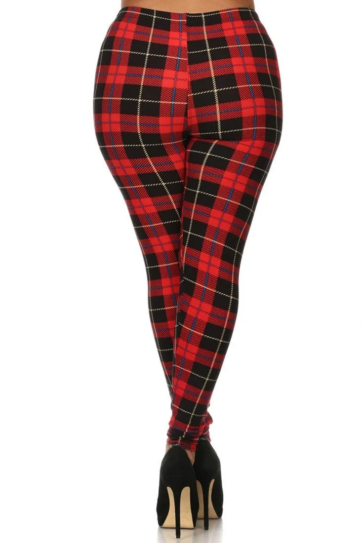 Red Plaid Design Leggings (Plus Size)