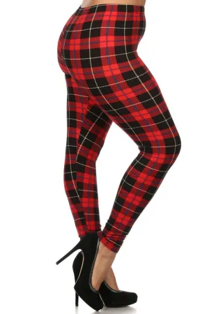 Red Plaid Design Leggings (Plus Size)