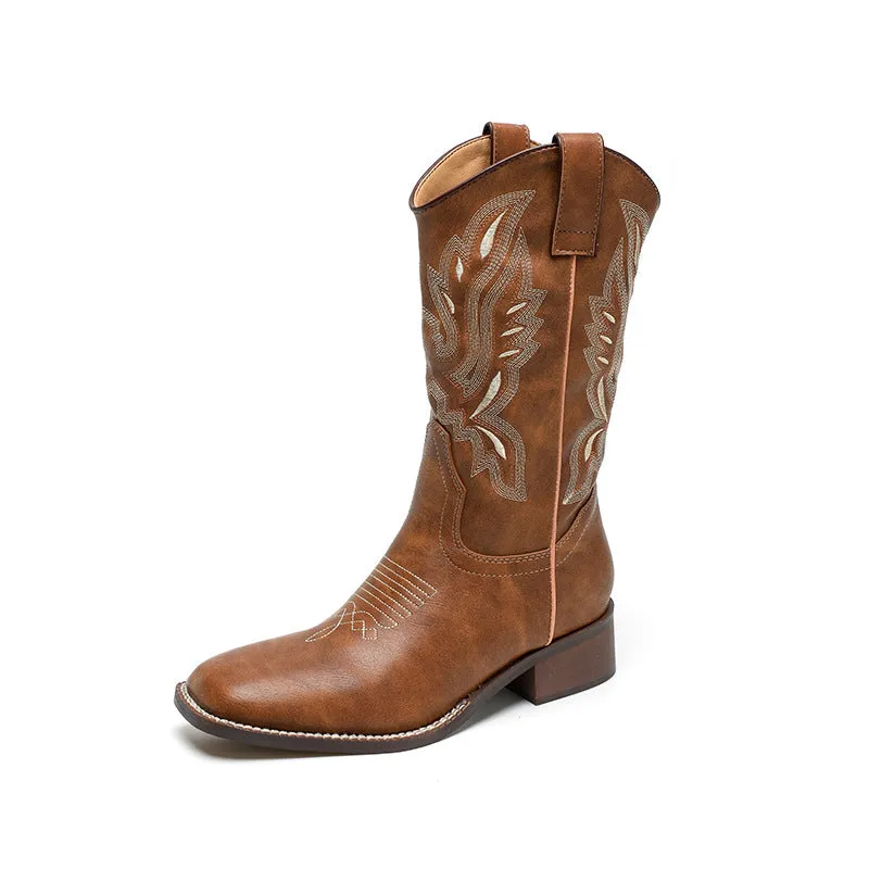 Retro Embroidered V Martin Knight Boots Cowboy Boots