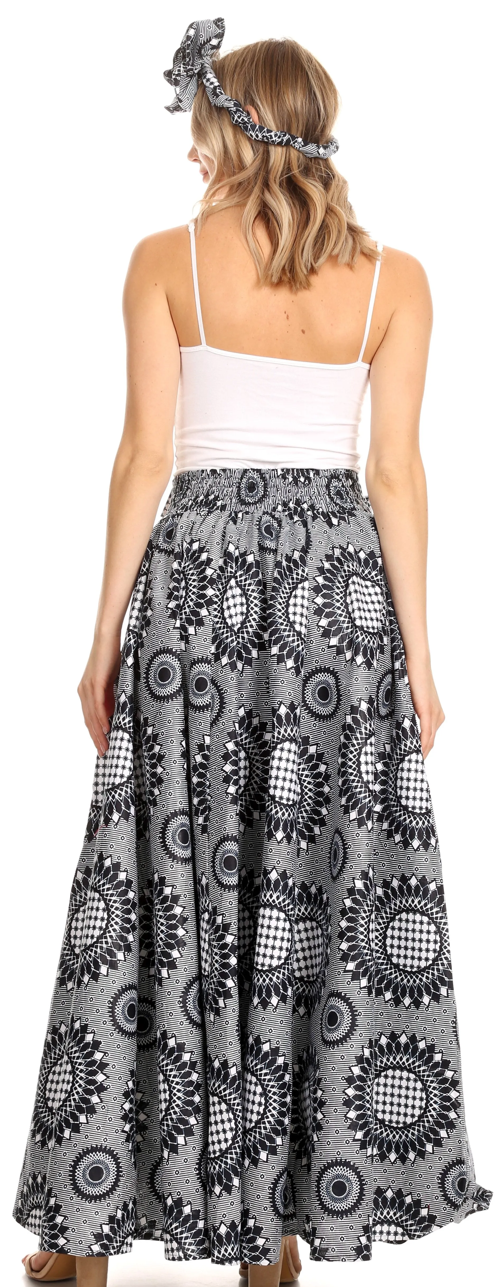 Sakkas Asma Convertible Traditional Wax Print Adjustable Strap Maxi Skirt | Dress