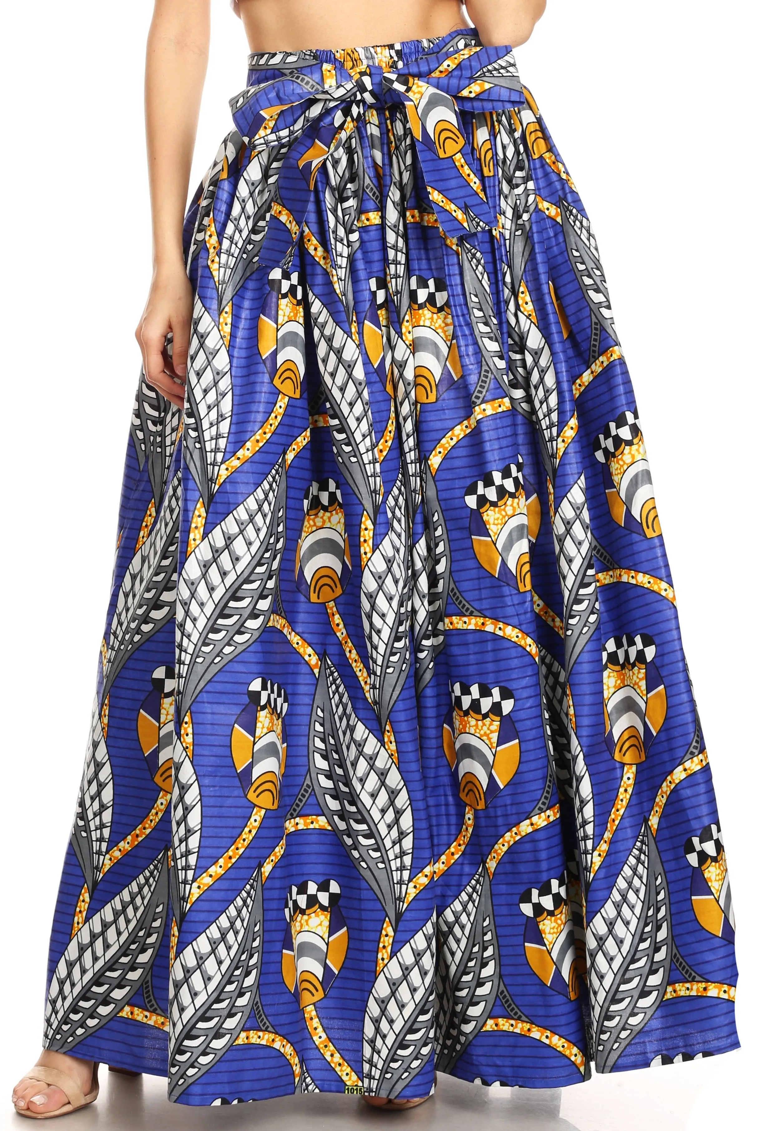 Sakkas Asma Convertible Traditional Wax Print Adjustable Strap Maxi Skirt | Dress