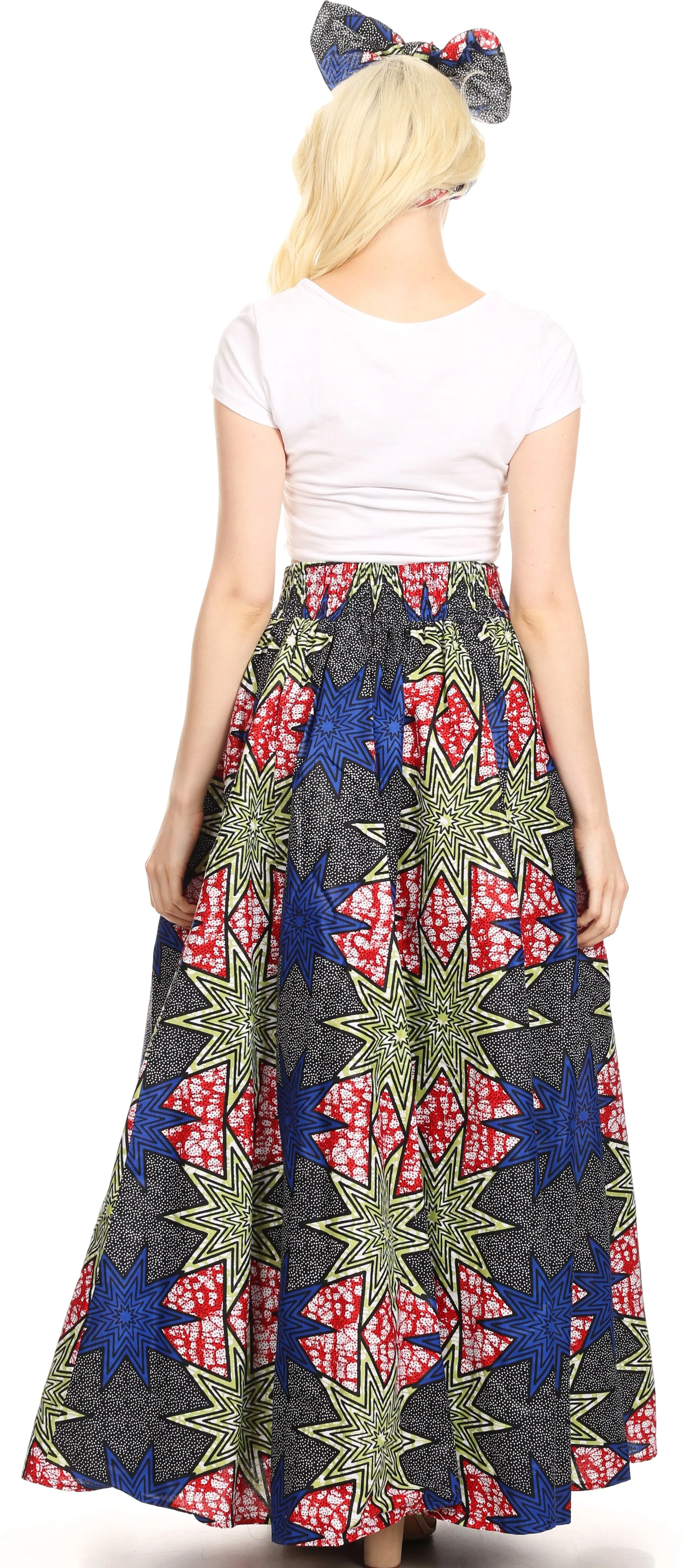 Sakkas Asma Convertible Traditional Wax Print Adjustable Strap Maxi Skirt | Dress