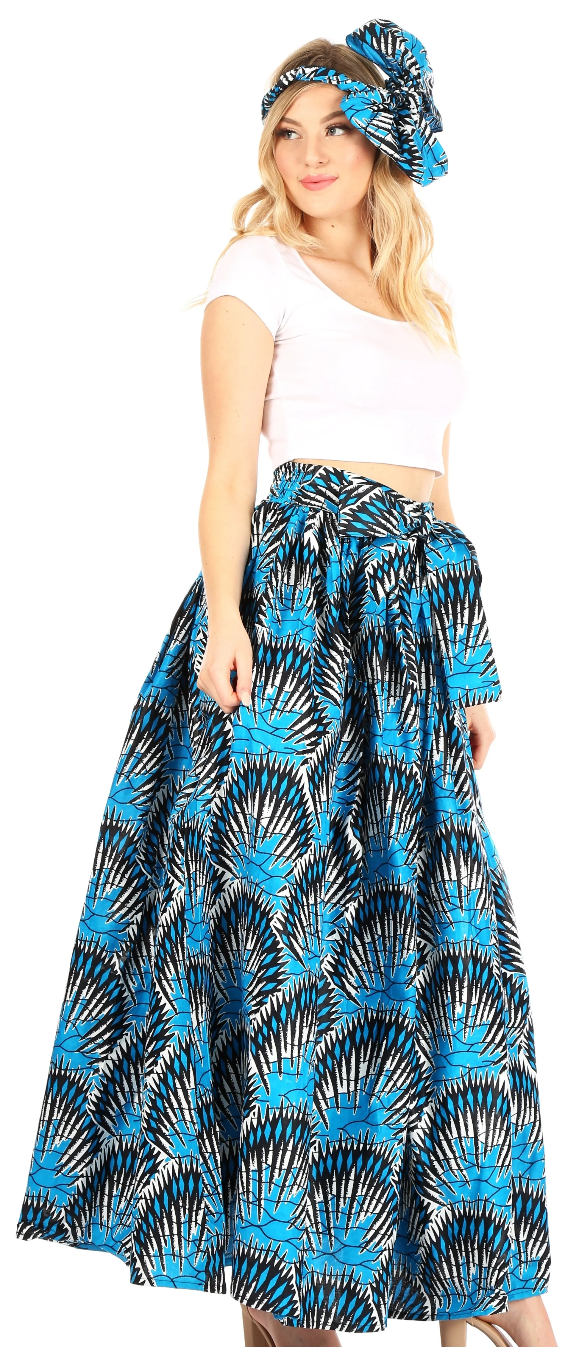 Sakkas Asma Convertible Traditional Wax Print Adjustable Strap Maxi Skirt | Dress