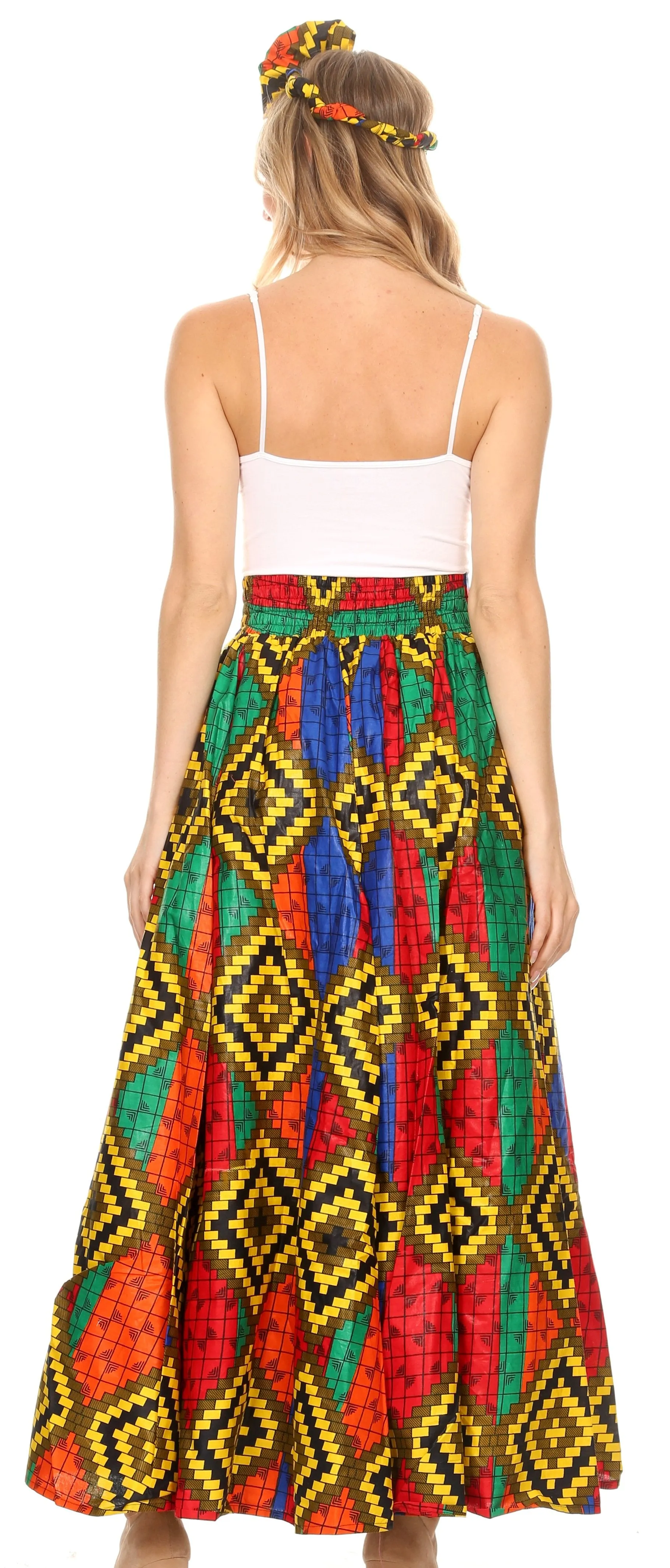 Sakkas Asma Convertible Traditional Wax Print Adjustable Strap Maxi Skirt | Dress