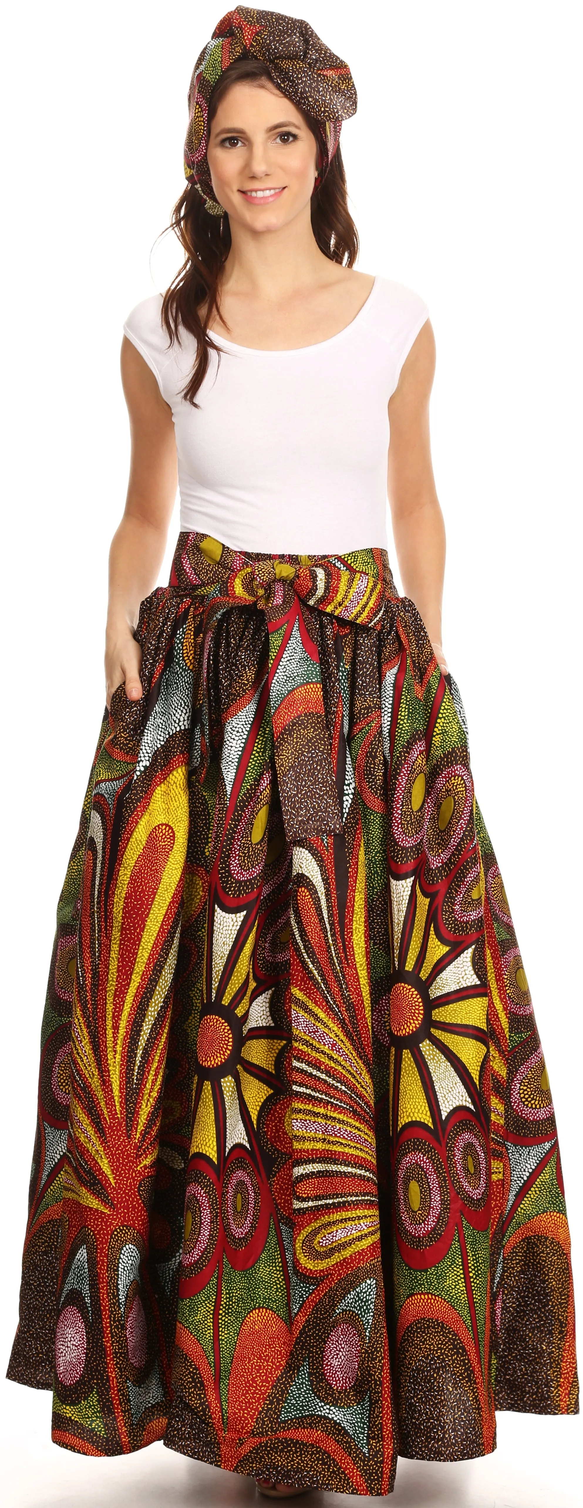 Sakkas Asma Convertible Traditional Wax Print Adjustable Strap Maxi Skirt | Dress