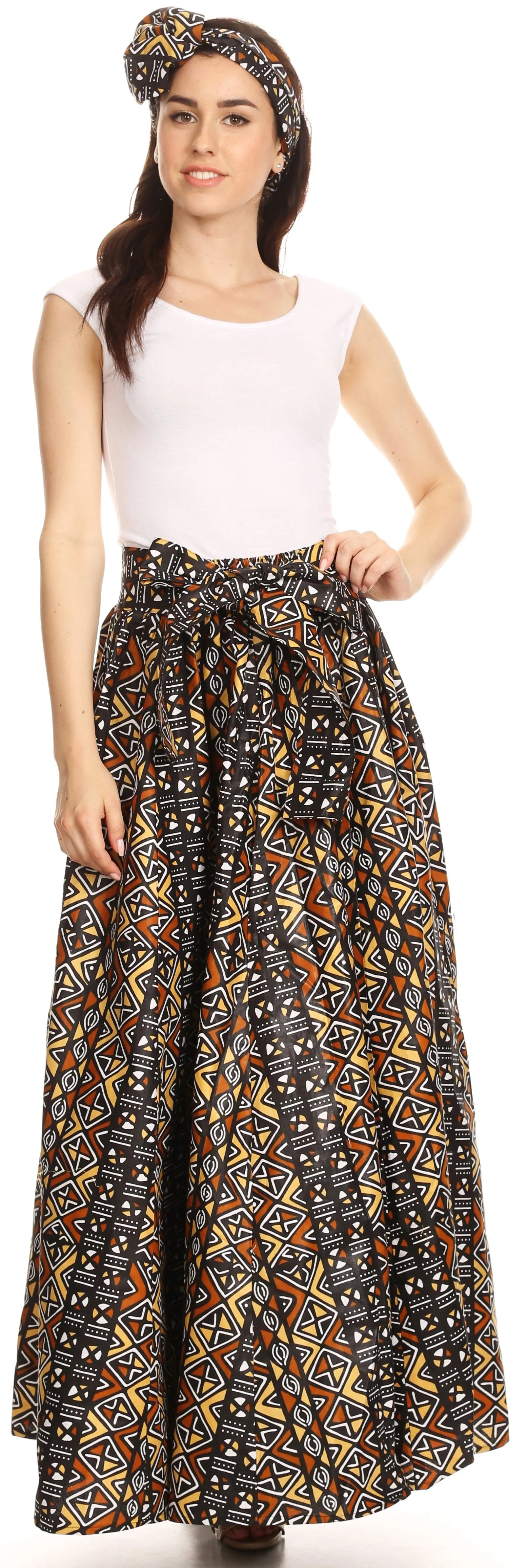 Sakkas Asma Convertible Traditional Wax Print Adjustable Strap Maxi Skirt | Dress