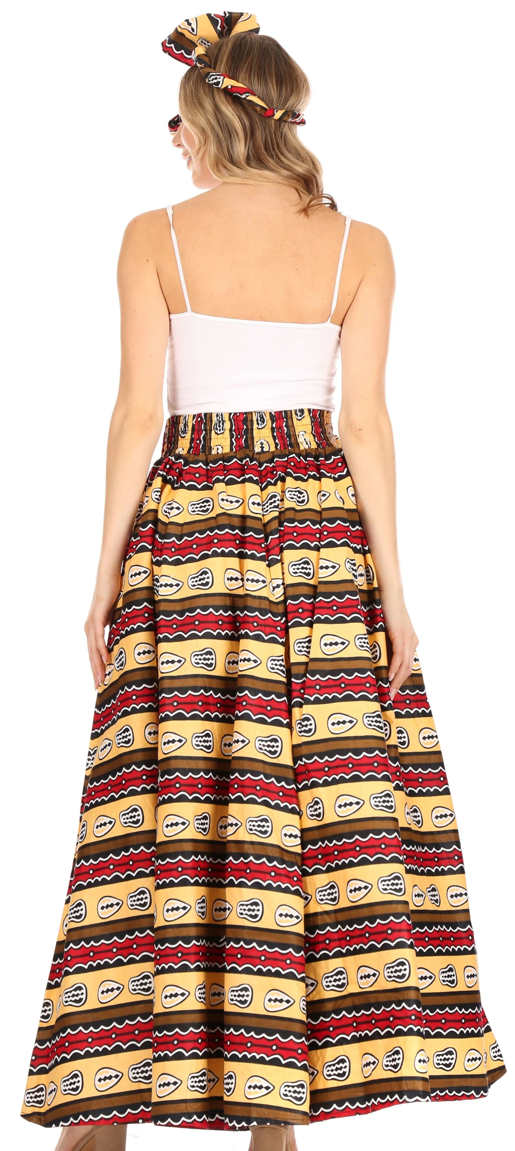 Sakkas Asma Convertible Traditional Wax Print Adjustable Strap Maxi Skirt | Dress