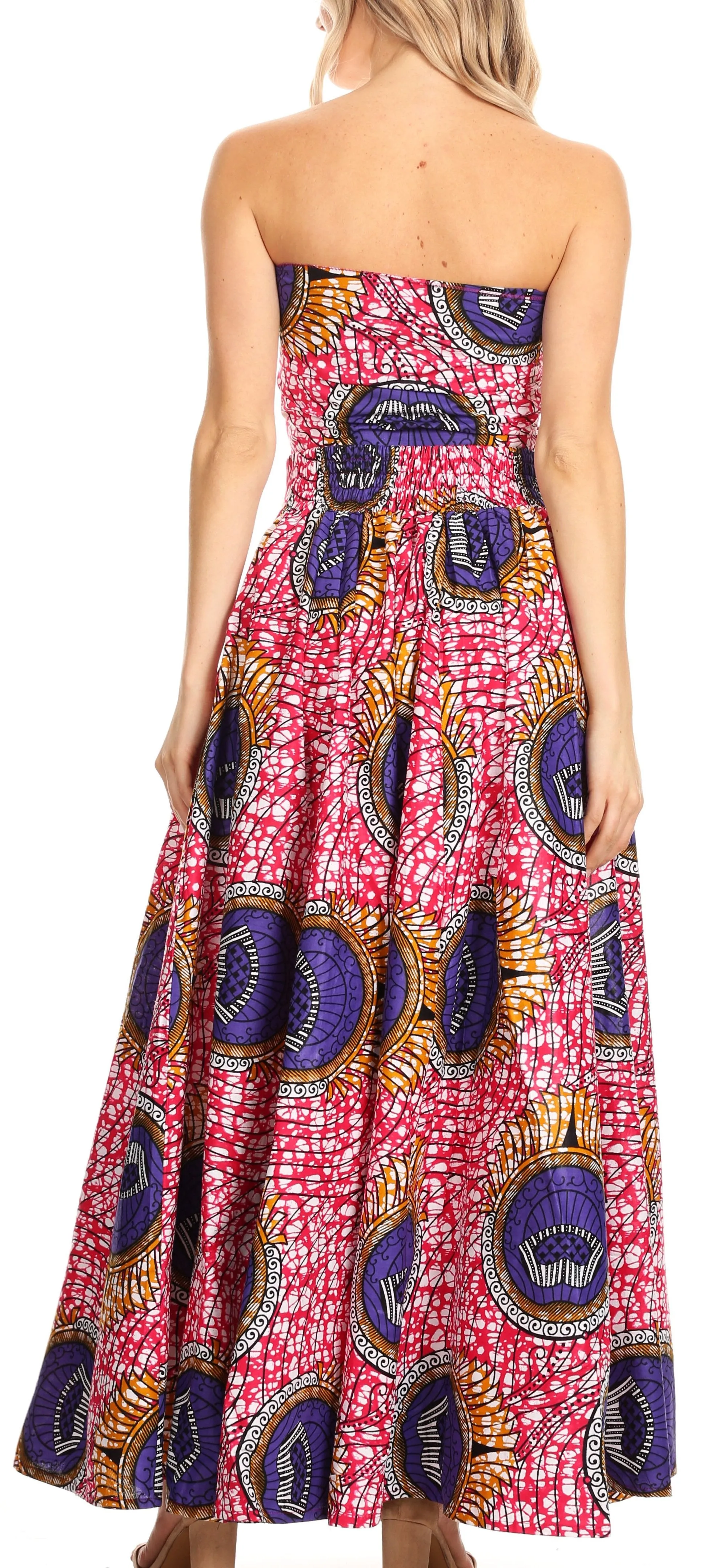 Sakkas Asma Convertible Traditional Wax Print Adjustable Strap Maxi Skirt | Dress