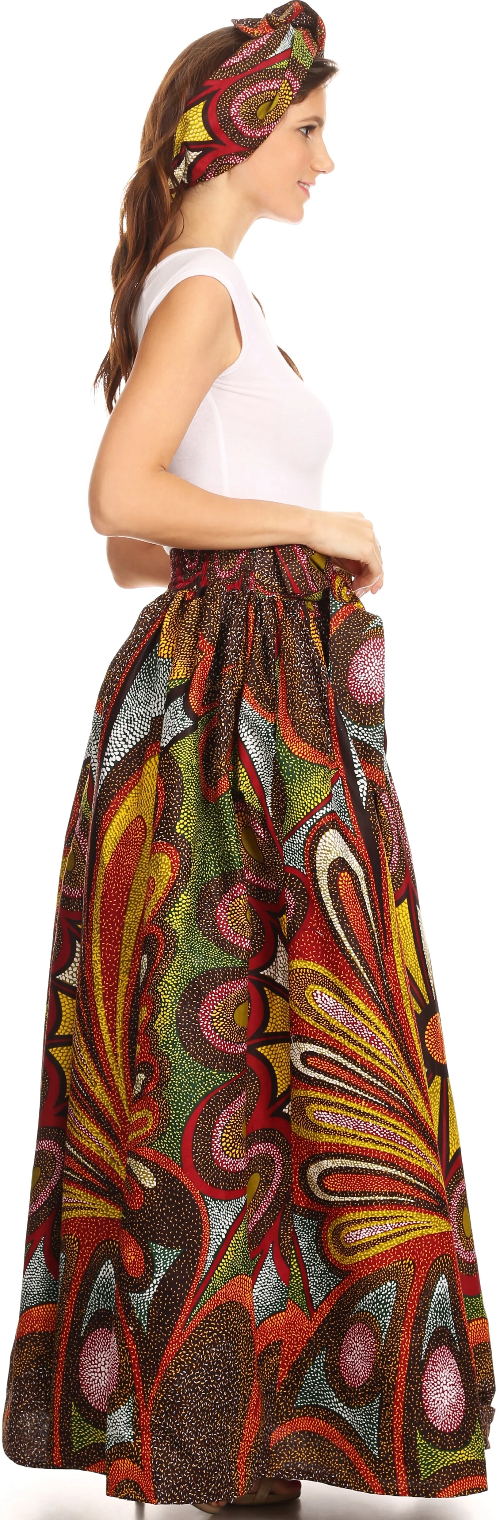 Sakkas Asma Convertible Traditional Wax Print Adjustable Strap Maxi Skirt | Dress